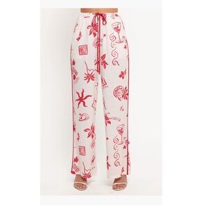 Petal & Pup Red Malta print Wide Leg Pants